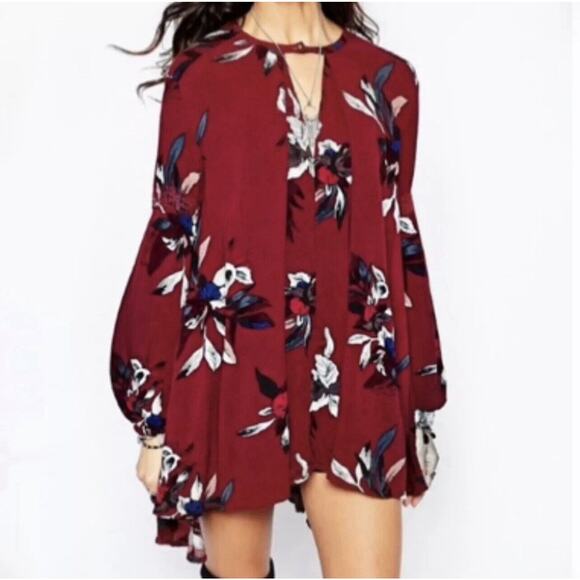 Free People Dresses & Skirts - Free People Electric Orchid Tree Swing Tunic Dress Red S Boho‎ Peasant Festival
